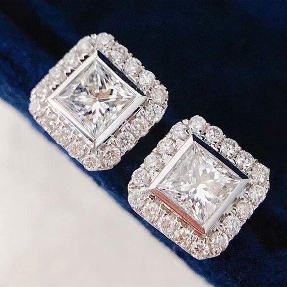 💥 Princess Cut CZ Dazzling Imitate Zircon Earring for Women, HA4544 - Picture 4 of 6